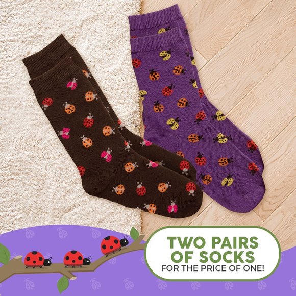Ladybug Beetle Bug Ladybugs Insect Fly Aphids Luck Animal 2 Pairs Women's Socks - Picture 5 of 5